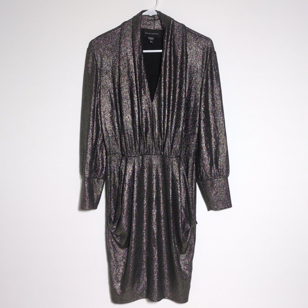 Donna Morgan Bodycon Dress Womens 6 Gold Metallic Shimmer Cocktail Party Evening